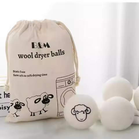 "6pcs 100% Wool Dryer Balls - Reusable Eco-Friendly Fabric Softener, Reduces Drying Times 30%, Natu