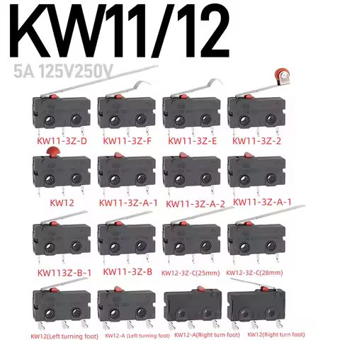 5-10-30pcs 5A 125V250V KW12 Travel Limit Switch KW11-3Z-2 With Contact Button Micro Switch KW12-N 2P