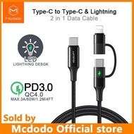 Mcdodo USB C Cable TO Type-C +iPhone lightning Cable  2 in 1 PD 60W For iphone 11 12 13 pro max  iPhone X 8 Plus XR XS MAX  Fast Charging Cable For Samsung  huawei Mate 20 Pro P30 Pro Xiaomi Charger Data Cord