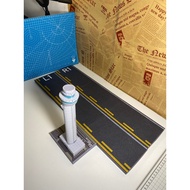 Diorama paper model simulating airport runway, with air-flow control tower and 6 Boeing 787 Dreamlin