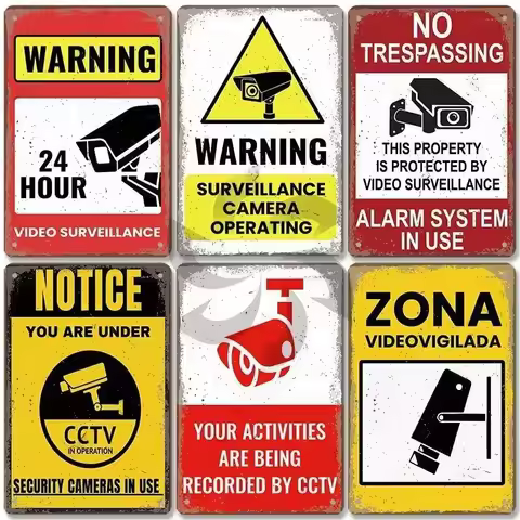 Warning CCTV Tin Signs Metal Plaque Notice 24 Hour Security Camera Vintage Poster Metal Plate Wall D