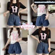 Yummy Shop (5A90) Round Neck Knitted Shirt Short Sleeves With Letter Details H