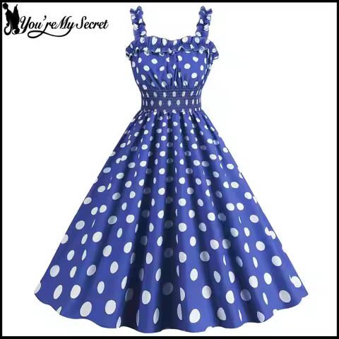 [You're My Secret] Women Vintage Pin up Dress 50s 60s Polka Dot Corset Dress Rockabilly Swing Robe S