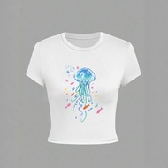 Sexy Printed Jellyfish Crop Top - Women's Trendy 2025 Summer Tee