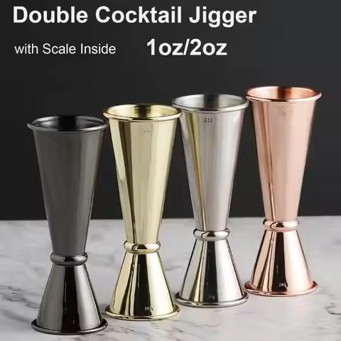 1PC Double Cocktail Jigger Dual Design with Measurements Scale Inside Stainless Steel Measuring Cup