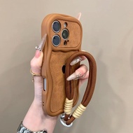 Wavy Leather Texture 15ProMax Phone Case Lanyard iPhone16 All-Inclusive 14 Shock-resistant 13 All-In