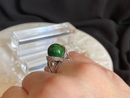 翡翠戒指  花青珠鑲銀電18k戒指 銀戒指