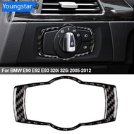 【FY】  Carbon Fiber Car Headlight Switch Frame Cover Trim Interior Accessories Sticker for BMW E90 E9
