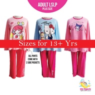 Sanrio Original Brand 160/170 Big Size Pyjamas Set 100% Cotton Adult Pyjamas Baju Tidur Dewasa