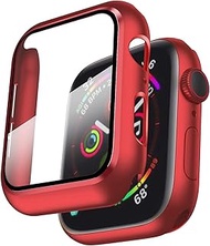 Smiling Case Compatible with Apple Watch Series 6/SE/Series 5/Series 4 44mm with Built in Tempered Glass Screen Protector,Overall Protective Hard PC Case Ultra-Thin Cover- Red