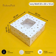 Cake Box 22x22x10cm Polka Dot PatternIVORY GoldBINTANG Premium WindowIVORY 22 x 22 x 10 (10 Pcs)