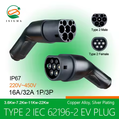 Isigma EV Charger Plug 16A 3.6KW 11KW 32A 7.2KW 22KW Female Connector Use With Portable EV Charger A