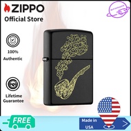 Zippo Pipe Design Black Matte Windproof Pocket Lighter 218-097885(ไม่มีเชื้อเพลิงภายใน โปรดซื้อแยกต่