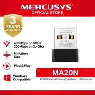 Mercusys Official | MA20N | AC650 | Dual-Band | USB | Wi-Fi | Adapter | Nano | PC | WiFi | Receiver