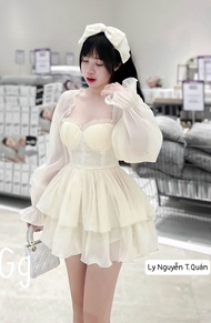 Váy Xòe Trễ Vai Voan Tơ Bồng Tay Loe Eo Tiểu Thư Công Chúa Đi Chơi Chụp Ảnh Xuất Sắc GO39859345