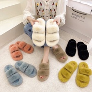 New autumn and winter double-strap furry slippers for outdoor wear, fashionable casual women's flat 