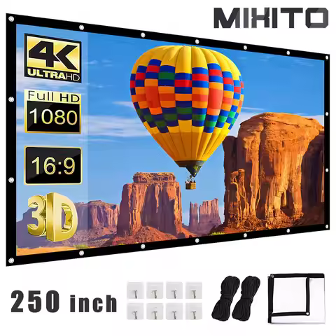 MIXITO High-Density 250 Inch White Wrinkle-Free Soft Projector Screen Portable Foldable Indoor Outdo