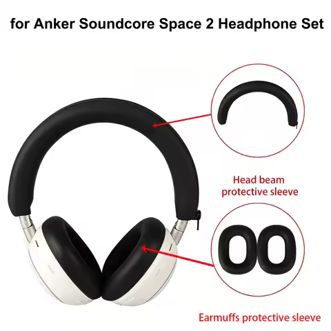 Full Cover Silicone Case Set for Anker Soundcore Space 2 Headphones Ear Pads Headband Anti-Dirt Anti