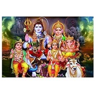 Shiva Parvati Ganha Indian Art Hindu God Figure Canvas Painting Religious Poster Print Wall Picture 