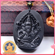 ACPT Obsidian Thai four-arm elephant god pendant necklace natural crystal men's and women's amulet pendant attracts good luck and expels evil