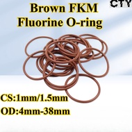 [CTY-OXQ] Brown FKM Fluorine O-ring (CS1mm/1.5mm * OD4mm-38mm), Pressure Resistant, Wear-resistant, 