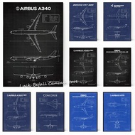 Air Force Plane Airbus A-340 B-747 Patent Prints Airplane Poster Fighter Blueprint Canvas Painting W