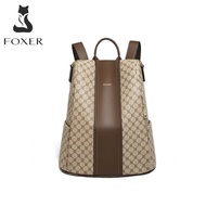 Foxer branded backpack for women PVC artificial leather large capacity bag commuting bag