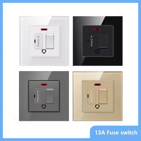 86 Type UK 13A Switch With Fuse Electrical Switch Light Spurs Neon Black White Grey Tempered glass F