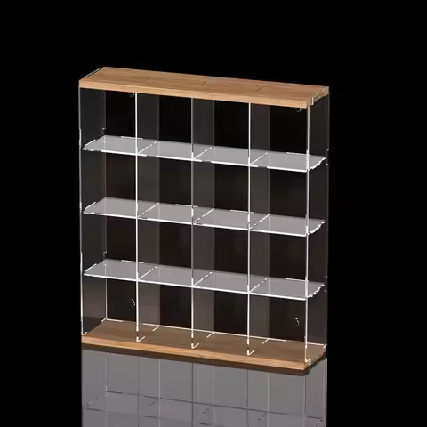 Clear Acrylic Display Case Cabinet with Door for Funko Figures,3/6/9 Grid Dustproof Wood Showcase fo