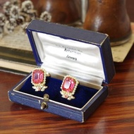 -古董法國深藍貼皮耳環盒珠寶盒 W696