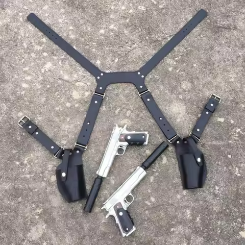 Steampunk Double Gun Shoulder Holster PU Leather Pistol Holder Harness Bag Hitman Agent 47 Pirate Co