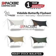 VIDALIDO Butterfly Shape Tarp 3.6m x 4.2m BLACK / SILVER Coating Camping Tent Tarp Flysheet Waterproof UV-proof Shelter