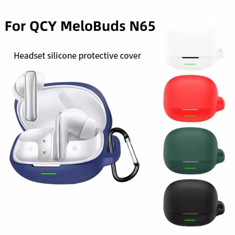 Anti-fall Earphone Case Silicone Dustproof Earbuds Cover with Carabiner Shockproof for QCY MeloBuds 