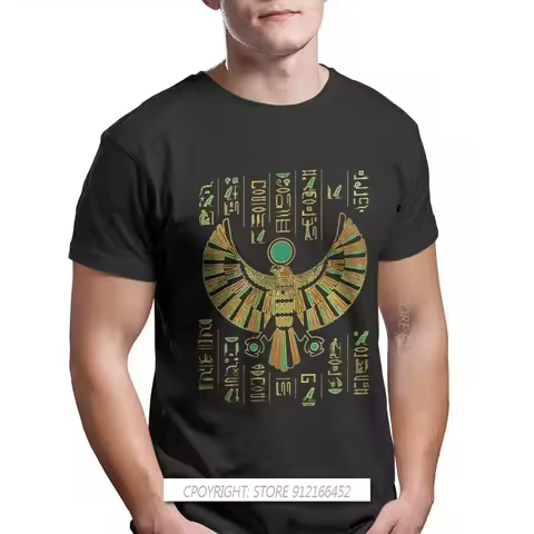 Horus Falcon Print Cotton Fashion T Shirts Egyptian Mythology Ancient Egypt Gods Atum Osiris Men Str