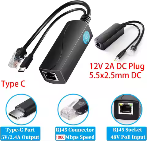 Gigabit Type C PoE Splitter 5V 2.4A,3A IEEE 802.3af Standard,1000Mbps Type C Power Over Ethernet Spl
