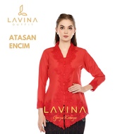 MERAH Lavina – Modern Traditional Batik Embroidered Encim Kebaya in Chili Red, Long Sleeves, Jumbo P