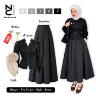 One Set Korean Style Elegant Outfit [Top LatestWanita, Striped Pleated Skirt, Hijab] NC107