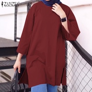 Esolo ZANZEA เสื้อผู้หญิงมุสลิมแขน3/4เสื้อเสื้อเชิ้ตลำลองหลวมเสื้อหนา