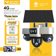 V380 Pro Solar Wireless IP66 Outdoor waterproofing VTS30 Three lens Wifi CCTV Camera Built-in Batter