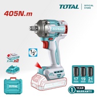 TOTAL Li-ion Impact Wrench (405Nm/ 1/2" /20V) Brushless Motor + 2.0Ah Battery (2 Pcs) + Charger + So