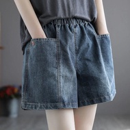 Denim Shorts Women's Big Pocket Wide Leg Chubby Girl's Loosening Waist Shorts