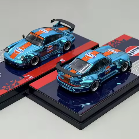 Flame Porsche Rwb 993 964 Electroplated Blue Gulf 1:64 Diecast Car Model