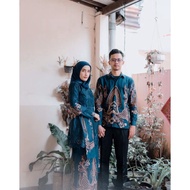 KEMEJA Albatik - KIARA NAVY COUPLE SET (shirt, skirt free shawl and women's kebaya)
