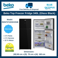 Beko Top Freezer 340L Fridge (Glass Black), New Model! (RDNT371E50VZGB)