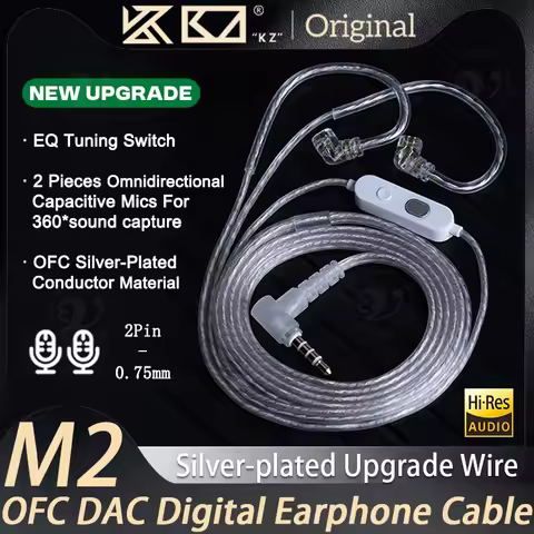 KZ M2 Dual Mic Silver Plated Cable Headphone Cord Type-C/3.5MM Upgrade Cable Earphone Cable Headset
