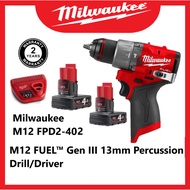 Milwaukee M12 Fuel FPD2 PERCUSSION DRILL DRIVER Battery Drill Cordless Drill Impact Drill With 4.0ah