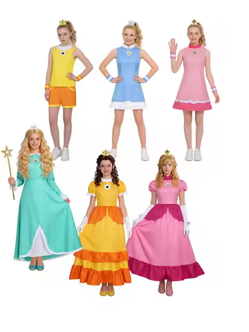 Peach Rosalina Princess Dress Mario Style Cosplay Costume Women's Halloween Party Performance Gown w
