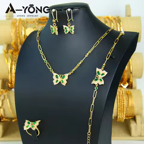 Dubai Gold Wedding Butterfly Jewelry Set 21k Gold Plated Italian Fashion Necklace Bracelet Earrings 