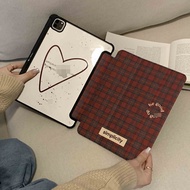 [Good Luck] Plaid Red Heart Apple iPad mini6 Protective Case Transparent Case iPad Air8 11 Inch iPad