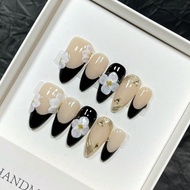 แพ็ค 10 ชิ้น ลายเล็บสไตล์ยุโรปและอเมริกัน หัวเข็มขนาดยาว ลายแกะสลักดอกไม้เขตร้อน สีย้อมย้อมมัดสามเหล